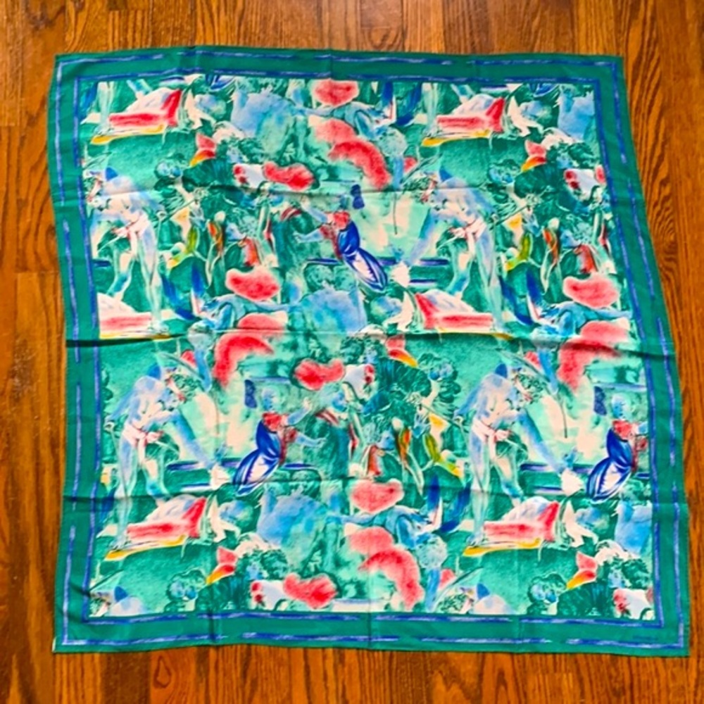 Albert Nipon | Colorful 100% Silk Scarf | 31” X 3… - image 1